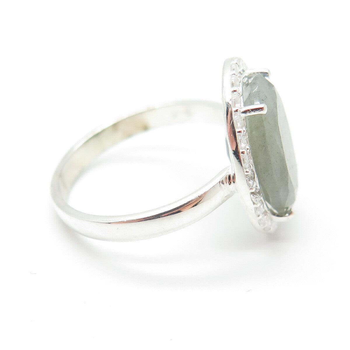 FRANK AHM 925 Sterling Silver Checkered Labradorite Gem & C Z Ring Size 6.25