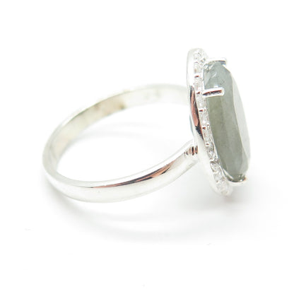 FRANK AHM 925 Sterling Silver Checkered Labradorite Gem & C Z Ring Size 6.25