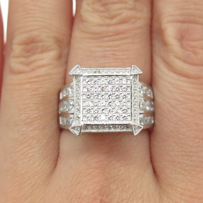 925 Sterling Silver Round-Cut C Z Statement Square Ring Size 7.5