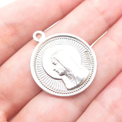 925 Sterling Silver Vintage St. Mary & Jesus Religious Medal Charm Pendant