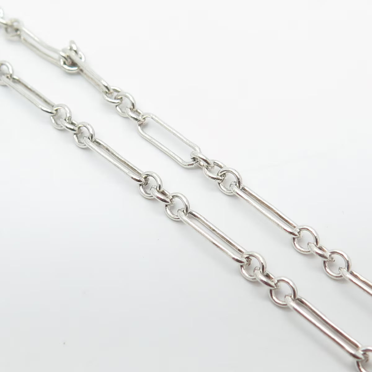 925 Sterling Silver Vintage Real Rose Quartz Figaro Chain Necklace 16"