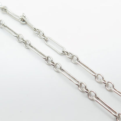 925 Sterling Silver Vintage Real Rose Quartz Figaro Chain Necklace 16"