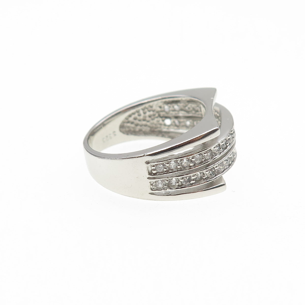 925 Sterling Silver Round-Cut C Z Multi-Row Ring Size 8