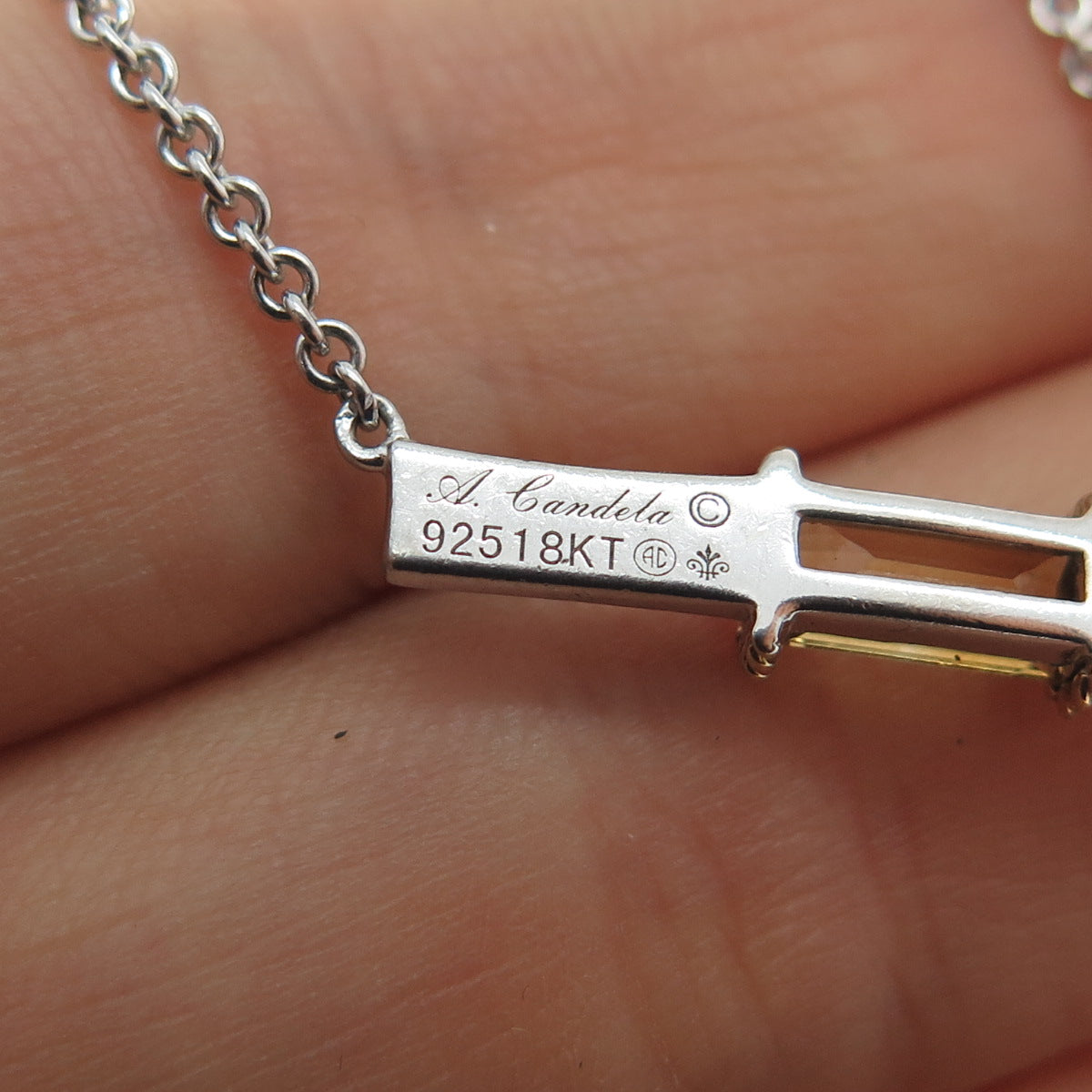 ANDREA CANDELA 925 Sterling Silver 18K Gold Vintage Real Citrine Necklace 16-18"