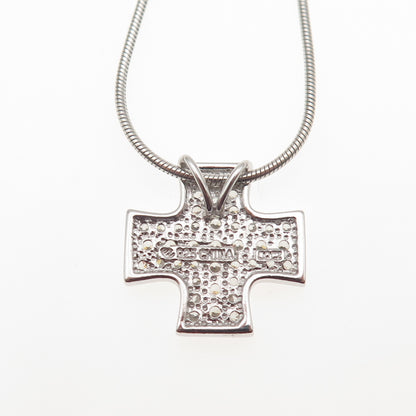 925 Sterling Silver Italy Round-Cut C Z Cross Snake Chain Necklace 18"