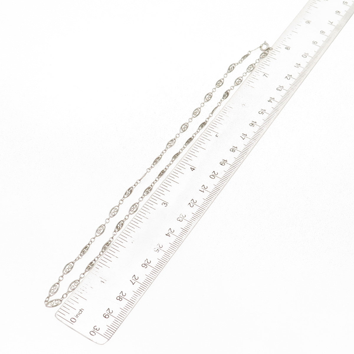 925 Sterling Silver Antique Art Deco Filigree Chain Necklace 16"