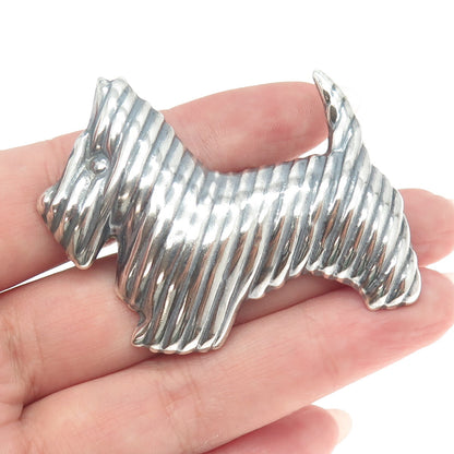 925 Sterling Silver Vintage Mexico Ribbed Puffy Scottish Terrier Dog Pin Pendant