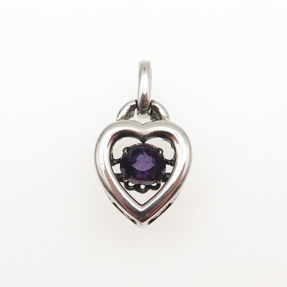 925 Sterling Silver Real Round-Cut Amethyst Heart Mini Charm Pendant