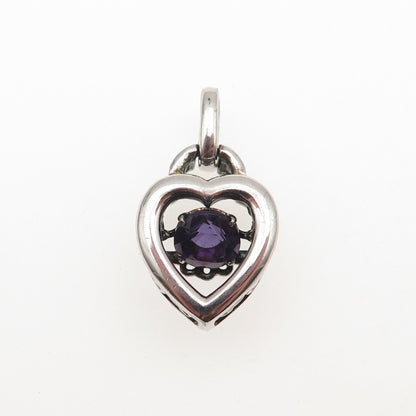 925 Sterling Silver Real Round-Cut Amethyst Heart Mini Charm Pendant