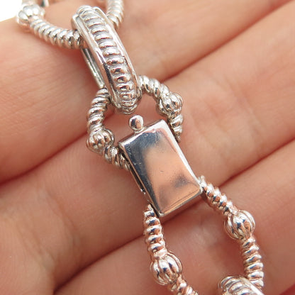 925 Sterling Silver 2-Tone Vintage Round-Cut C Z Panel Link Bracelet 6.75"