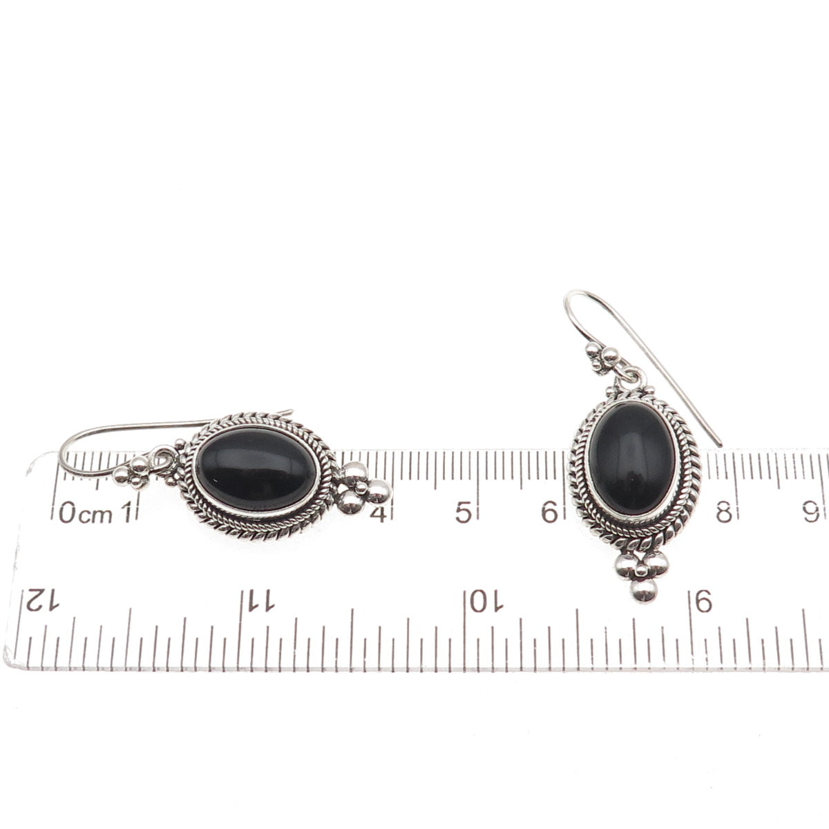 Suarti Bali 925 Sterling Silver Vintage Real Black Onyx Beaded Dangle Earrings