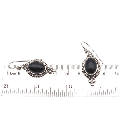 Suarti Bali 925 Sterling Silver Vintage Real Black Onyx Beaded Dangle Earrings