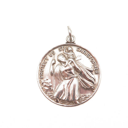925 Sterling Silver Vintage St. Christopher Religious Medal Charm Pendant