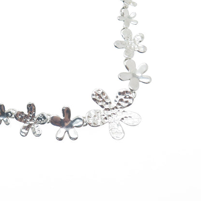 925 Sterling & 950 Silver Vintage Hammered Flower Chain Necklace 16"
