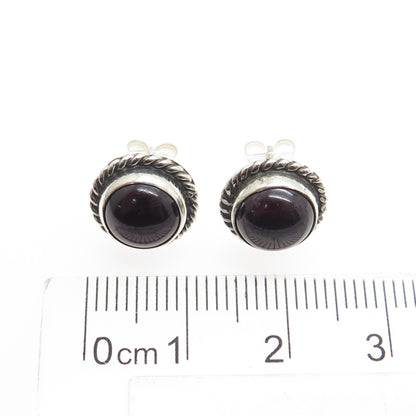 925 Sterling Silver Vintage Real Tourmaline Roped Stud Earrings