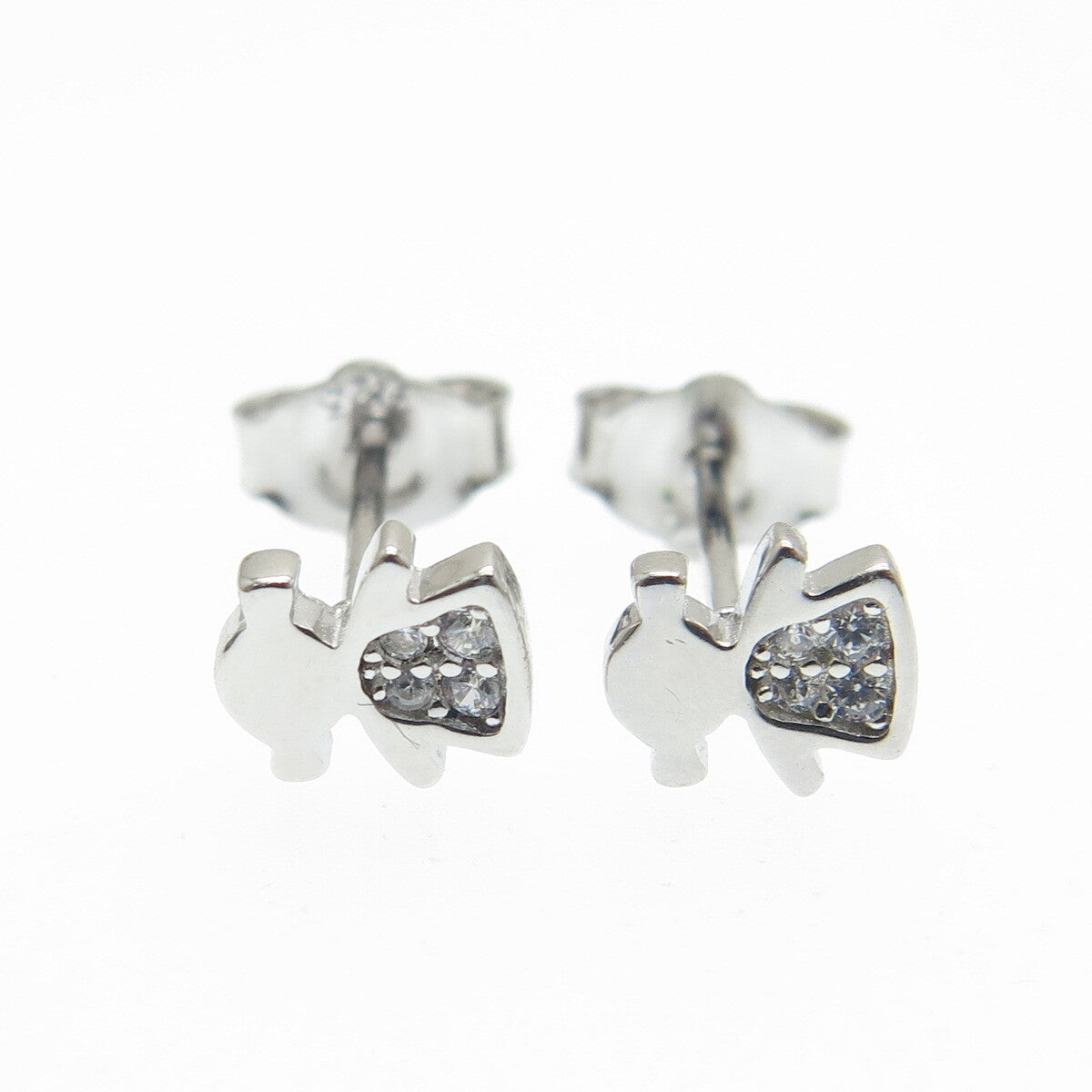 925 Sterling Silver Round-Cut Shaped C Z Little Girl Silhouette Stud Earrings