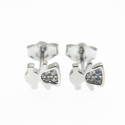 925 Sterling Silver Round-Cut Shaped C Z Little Girl Silhouette Stud Earrings