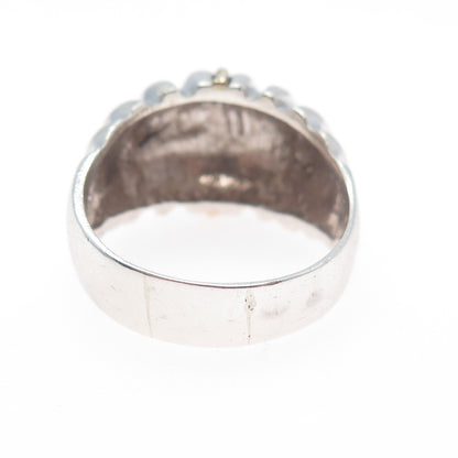 14K Gold 925 Sterling Silver Vintage Modernist Ribbed Oxidized Ring Size 11.75