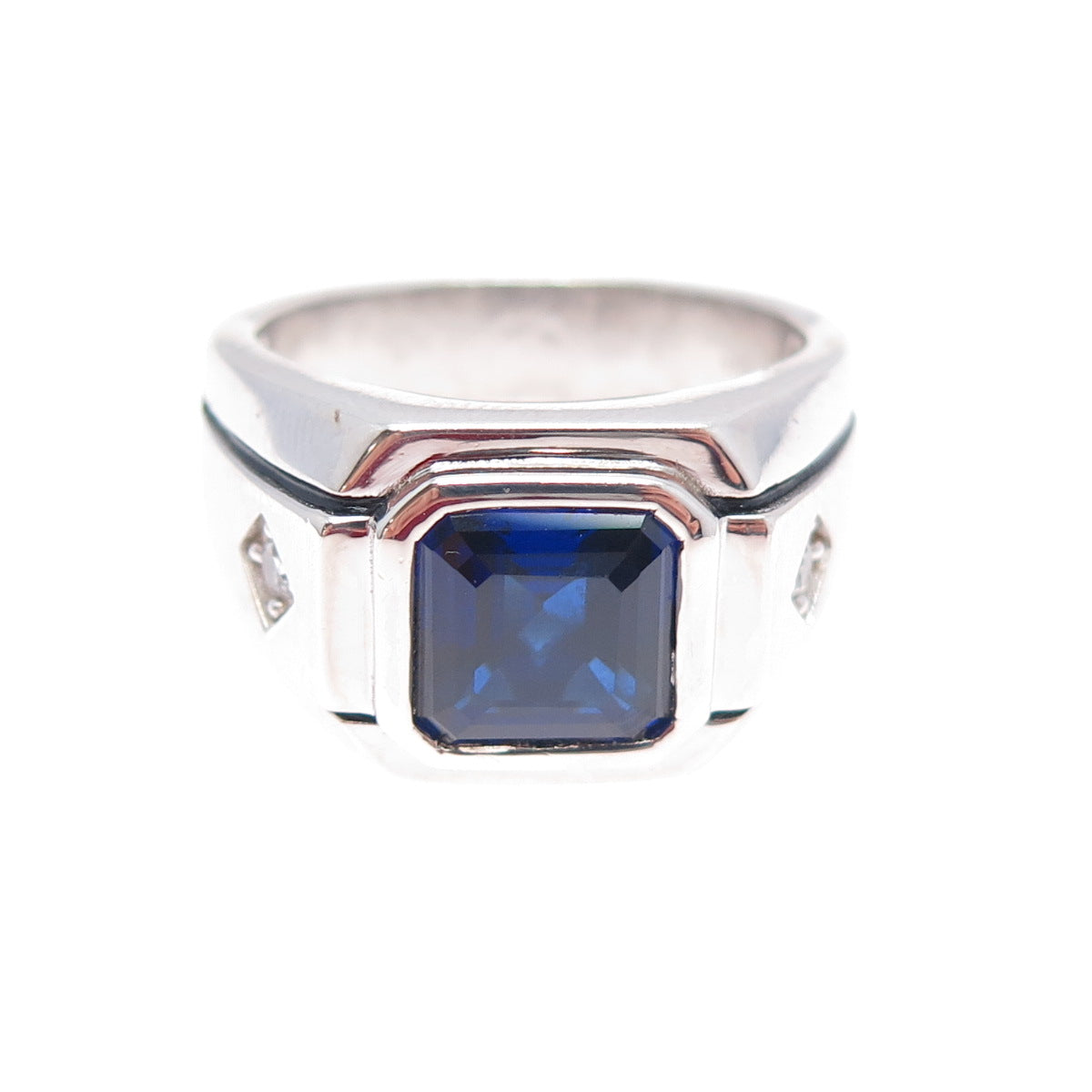 925 Sterling Silver Lab-Created Sapphire & Real White Topaz Ring Size 11.25