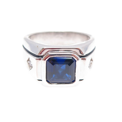 925 Sterling Silver Lab-Created Sapphire & Real White Topaz Ring Size 11.25