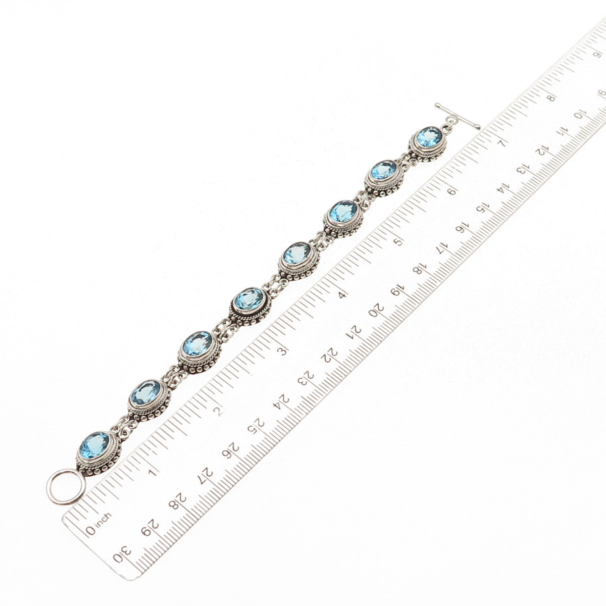 Suarti Bali 925 Sterling Silver Vintage Real Blue Topaz Beaded Bracelet 6.5"