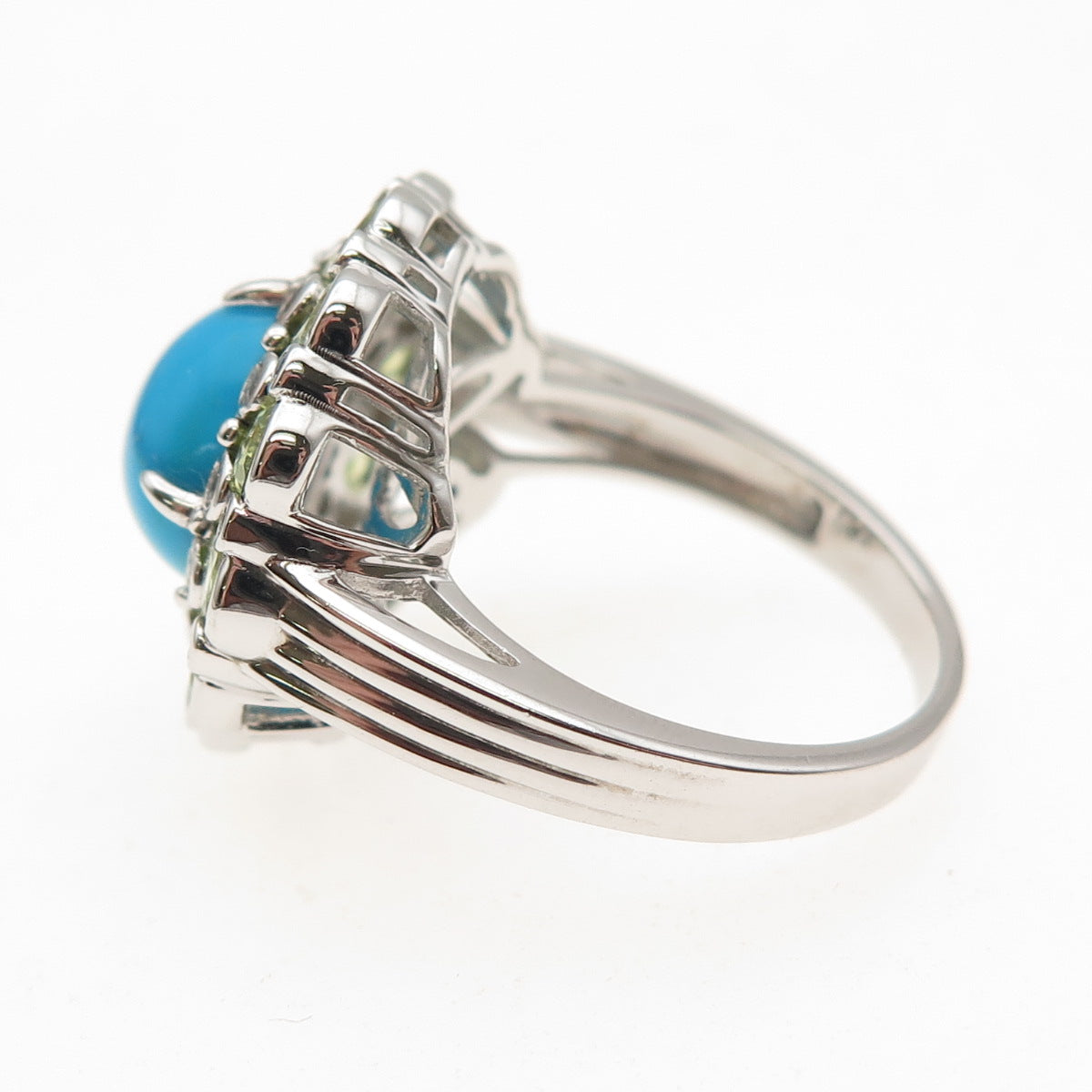Chuck Clemency Sterling Silver Real Turquoise Peridot & White Topaz Ring Size 8
