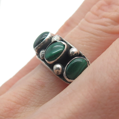 925 Sterling Silver Vintage Real Malachite Beaded Oxidized Ring Size 6.5