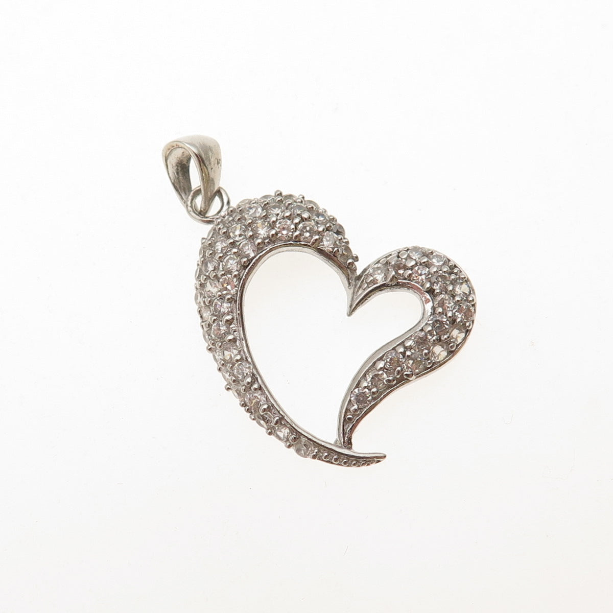 925 Sterling Silver Round-Cut C Z Heart Charm Pendant