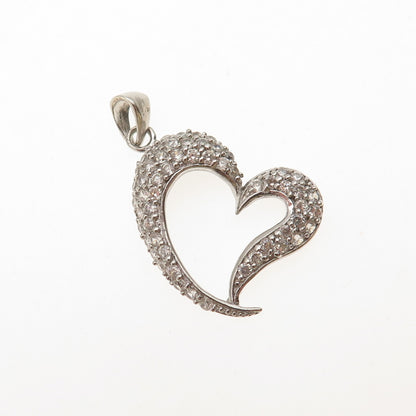 925 Sterling Silver Round-Cut C Z Heart Charm Pendant