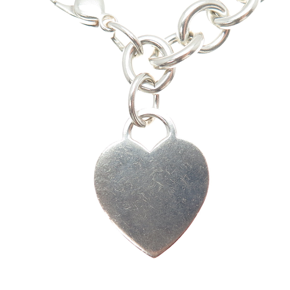 TIFFANY & CO. 925 Sterling Silver Vintage Heart Tag Rolo Link Bracelet 6.75"