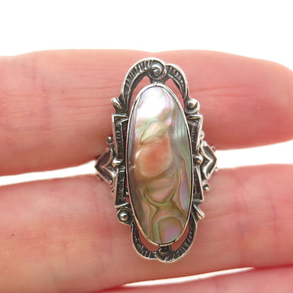 925 Sterling Silver Antique Art Deco Real Blister Pearl Oxidized Ring Size 6.75
