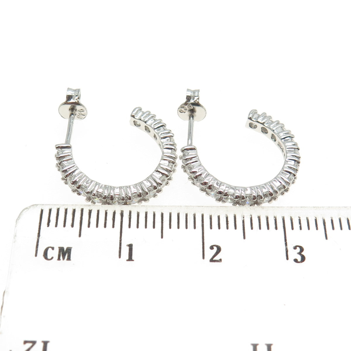 925 Sterling Silver Round-Cut C Z Hoop Earrings