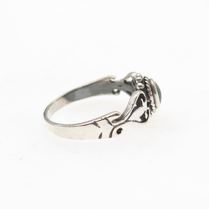 925 Sterling Silver Vintage Real Malachite Heart Ring Size 6