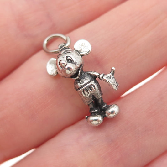 925 Sterling Silver Vintage Mickey Mouse Oxidized 3D Mini Charm Pendant