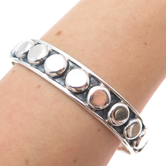 925 Sterling Silver Vintage Mexico Modernist Dotted Oxidized Bangle Bracelet 8"