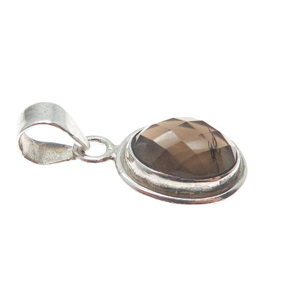 925 Sterling Silver Vintage Real Smoky Quartz Oxidized Charm Pendant