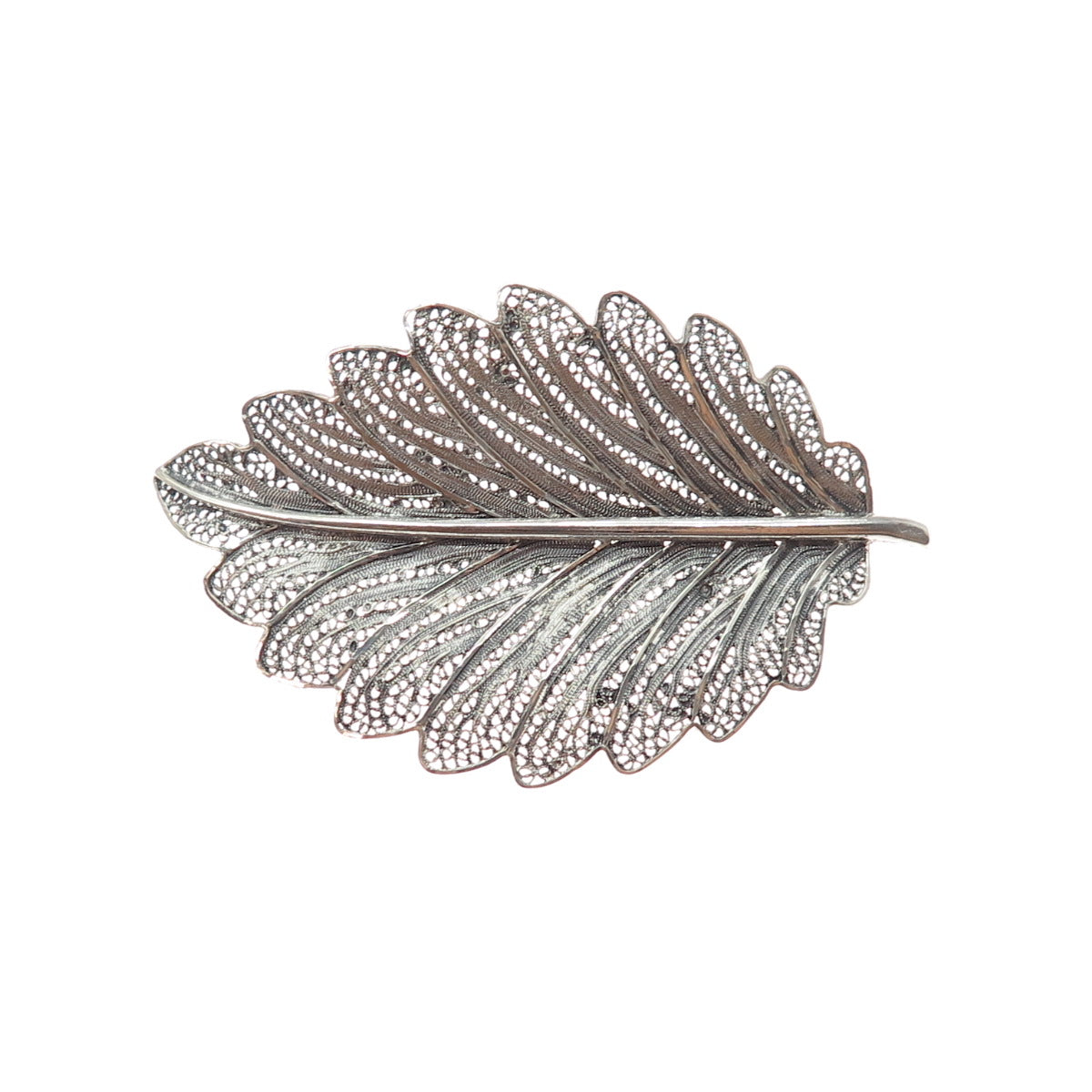 925 Sterling Silver Vintage Floral Leaf Filigree Oxidized Pin Brooch