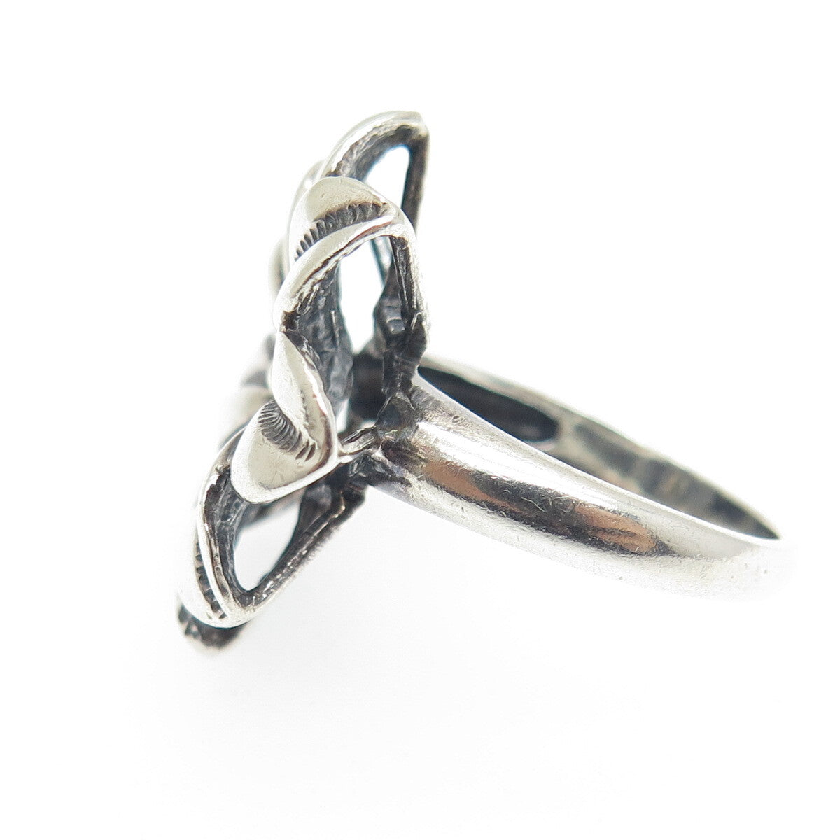AE ART'S ELEGANCE 925 Sterling Silver 2-Tone Vintage Flower Ring Size 7.25