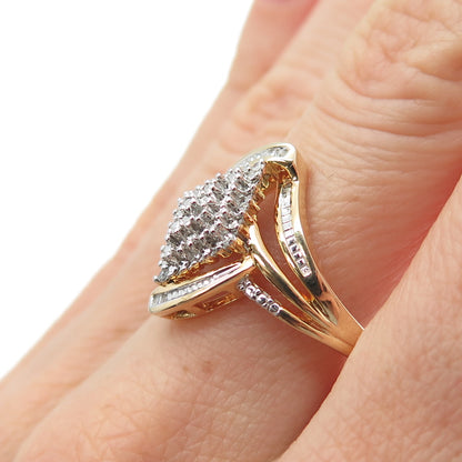 SUN 925 Sterling Silver Gold Plated Real Round-Cut Diamond Ring Size 7.25