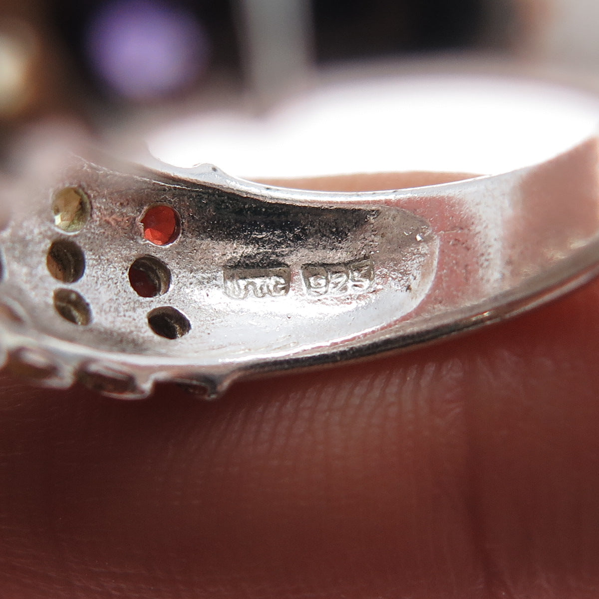 925 Sterling Vintage Real Blue Topaz Amethyst Garnet Peridot Citrine Ring Size 7