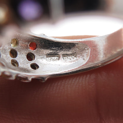 925 Sterling Vintage Real Blue Topaz Amethyst Garnet Peridot Citrine Ring Size 7