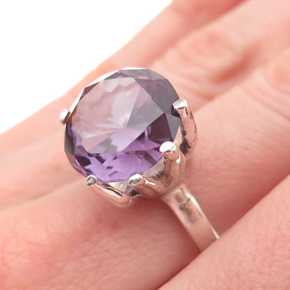 925 Sterling Silver Vintage Mexico Lab-Created Peacock Sapphire Ring Size 7.75