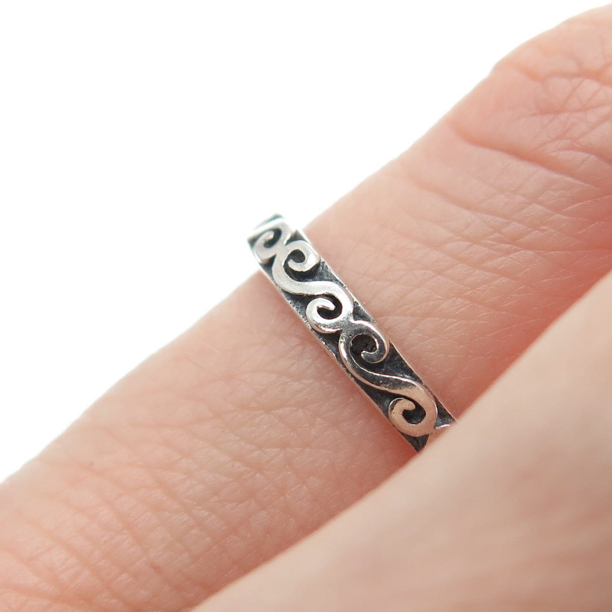 925 Sterling Silver Vintage Spiral Oxidized Stackable Band Ring Size 3.75