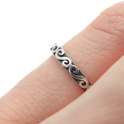 925 Sterling Silver Vintage Spiral Oxidized Stackable Band Ring Size 3.75
