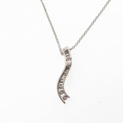 925 Sterling Silver Real Diamond Wavy Pendant Cable Chain Necklace 18"