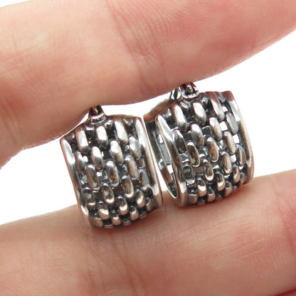 925 Sterling Silver Vintage Wicker Hinged Hoop Earrings