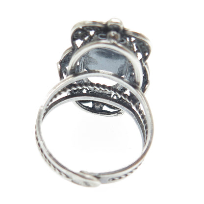 925 Sterling Silver Vintage Israel Tiger Eye Filigree Adjustable Ring Size 6.25