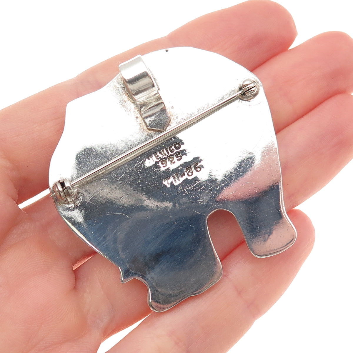 925 Sterling Silver Vintage Mexico Elephant Pin Brooch / Pendant
