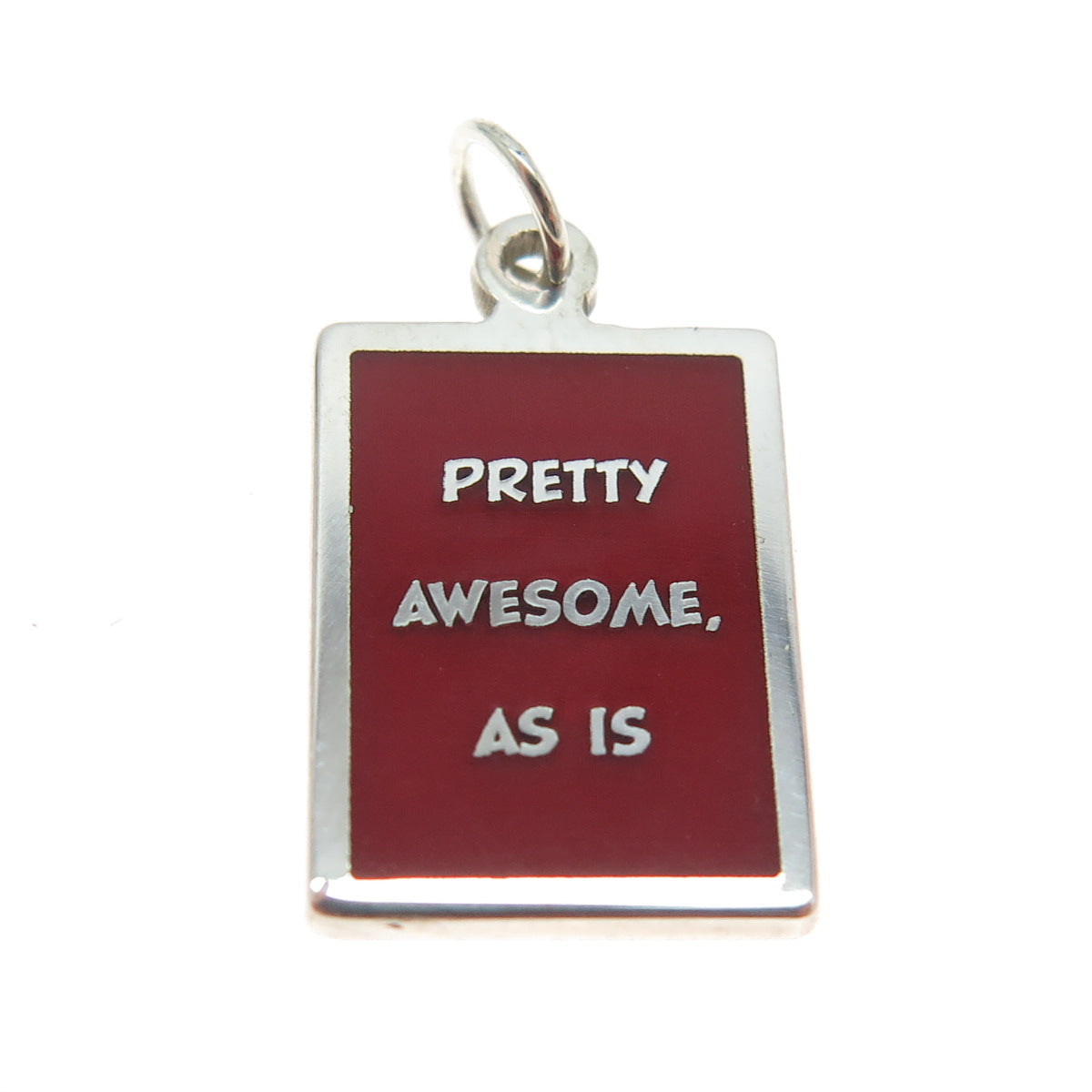 925 Sterling Silver Red Enamel "Pretty Awesome, As Is" Minimalist Charm Pendant