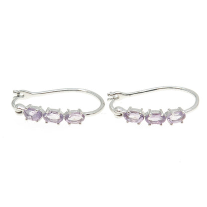 925 Sterling Silver Real Amethyst Gemstone Hinged Earrings